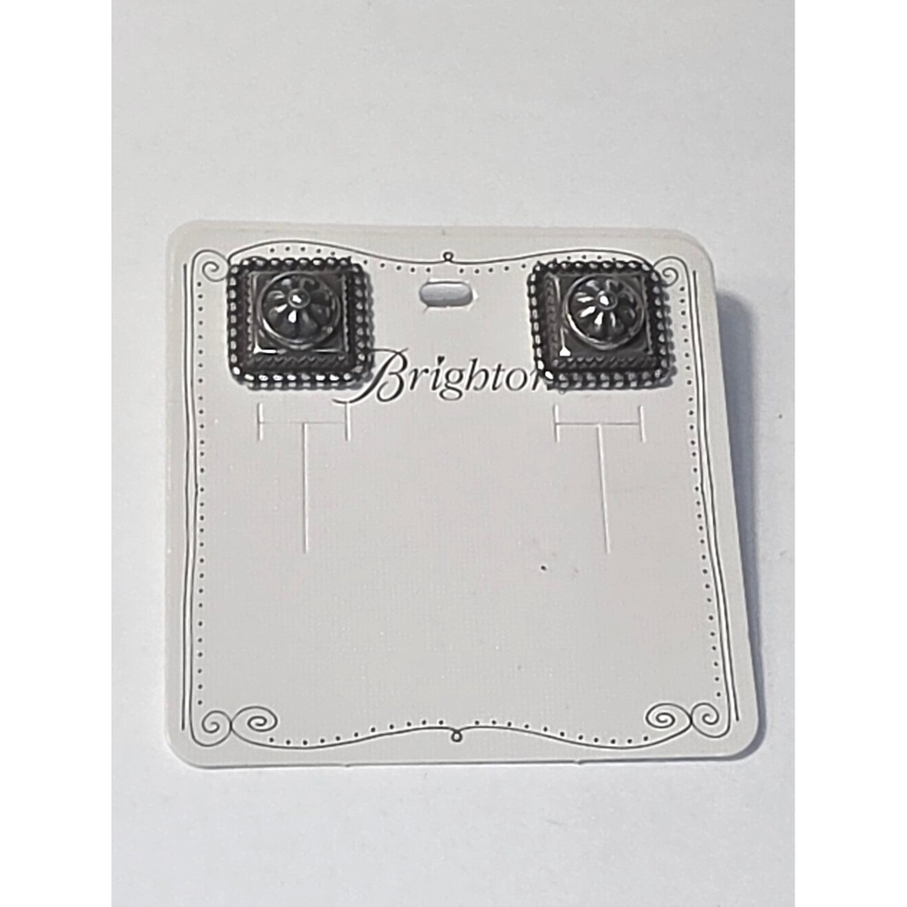 Brighton Silver Tone Square Sunburst Stud Earrings Antiqued Western Boho Post